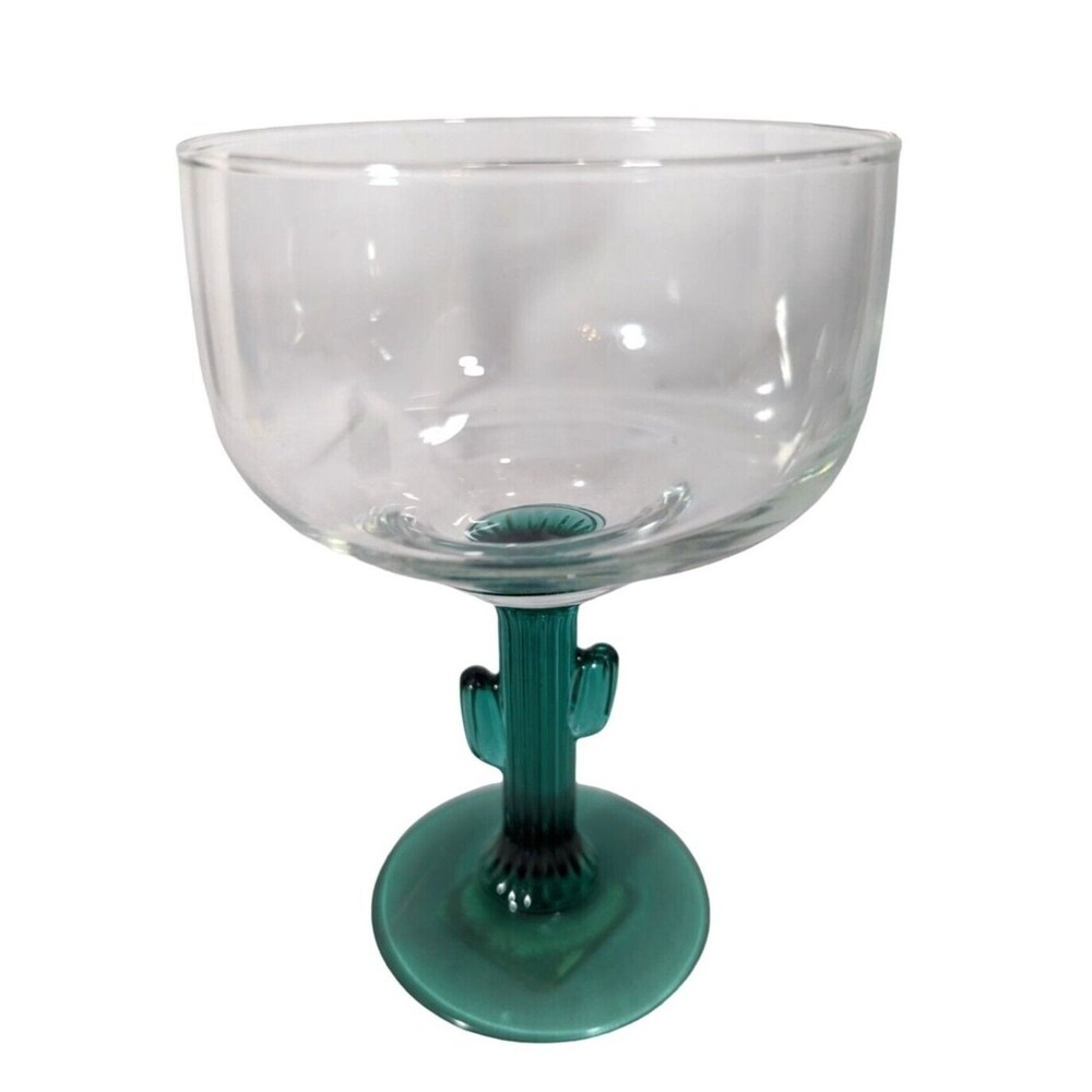 Libbey Cactus Shaped Margarita Wine Glass Green Succulent Stem Drinkware NEW